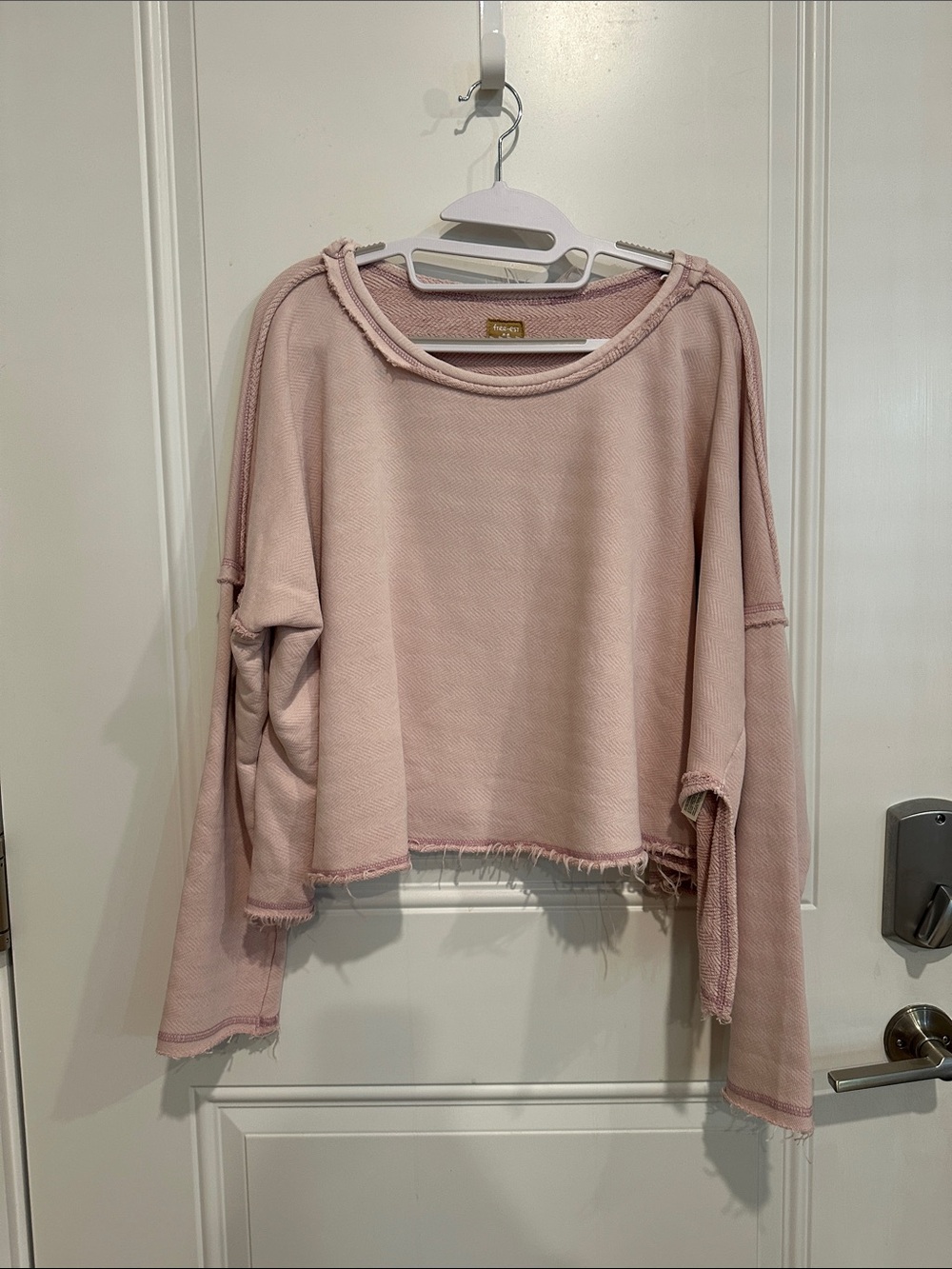 Free People Blush Pink Cropped Raw-Edge Pullover size M